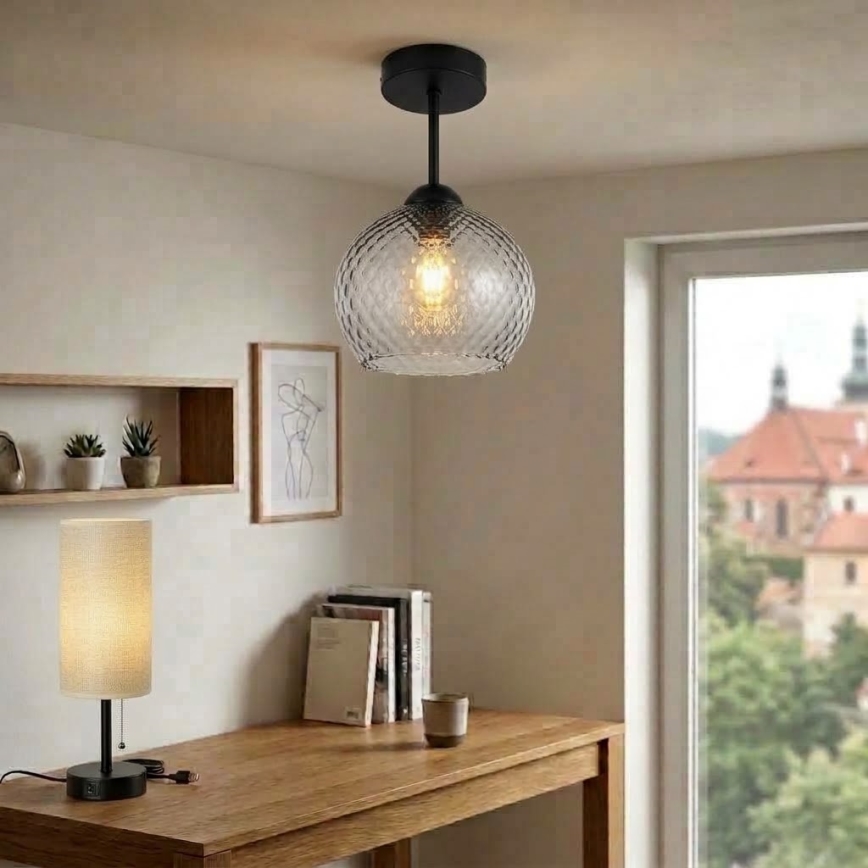 BRILAGI - LED Plafonjera RETRO GLASS 1xE27/60W/230V Ø 18 cm crna/zadimljena siva