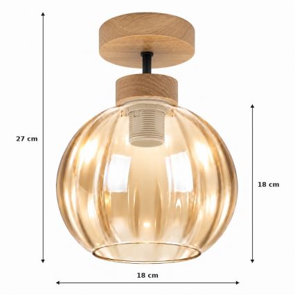 BRILAGI - LED prislonjen luster RETRO GLASS 1xE27/60W/230V Ø 18 cm hrast/dimljeno bež