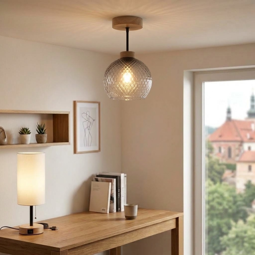 BRILAGI - LED Plafonski luster RETRO GLASS 1xE27/60W/230V Ø 18 cm hrast/zadimljena siva