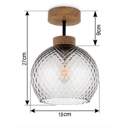 BRILAGI - LED Plafonski luster RETRO GLASS 1xE27/60W/230V Ø 18 cm hrast/zadimljena siva