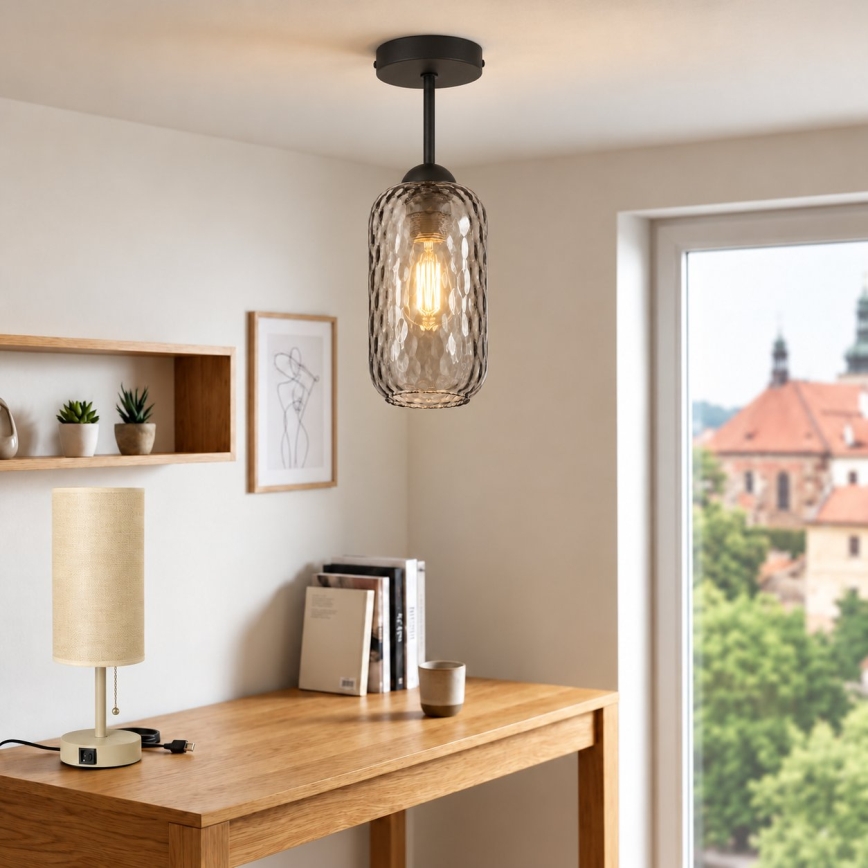 BRILAGI - LED plafonski luster RETRO GLASS 1xE27/60W/230V prečnik 14 cm crna/dimljeno-siva
