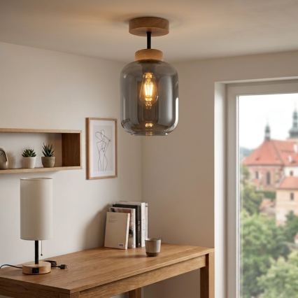 BRILAGI - LED Nadgradni luster RETRO GLASS 1xE27/60W/230V prečnik 14 cm hrast/zadimljeno-siva