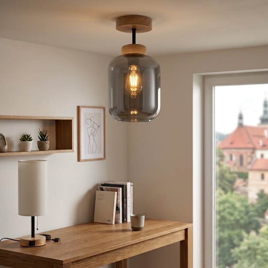 BRILAGI - LED Nadgradni luster RETRO GLASS 1xE27/60W/230V prečnik 14 cm hrast/zadimljeno-siva