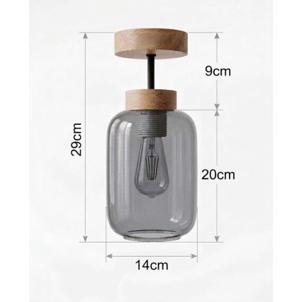 BRILAGI - LED Nadgradni luster RETRO GLASS 1xE27/60W/230V prečnik 14 cm hrast/zadimljeno-siva