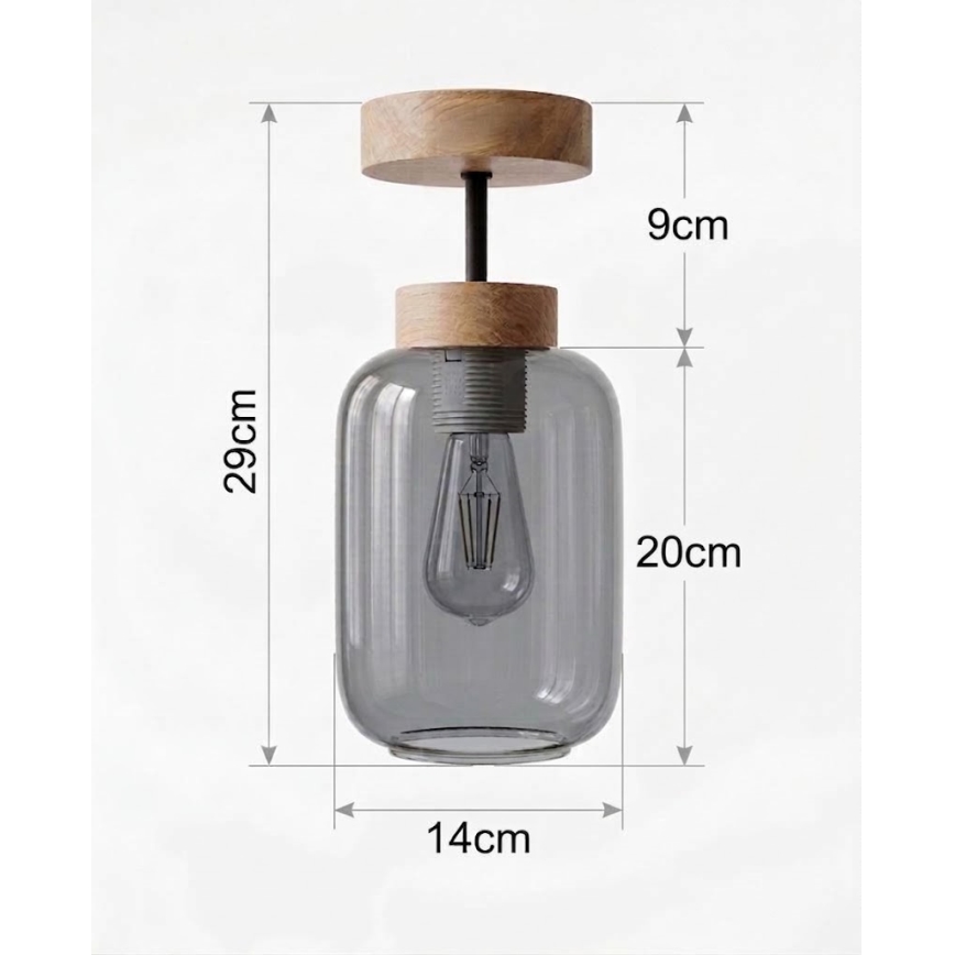 BRILAGI - LED Nadgradni luster RETRO GLASS 1xE27/60W/230V prečnik 14 cm hrast/zadimljeno-siva