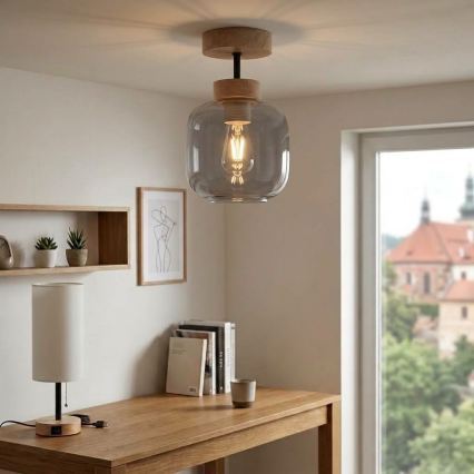 BRILAGI - LED Plafonski luster RETRO GLASS 1xE27/60W/230V prečnik 14 cm hrast/dimno siva
