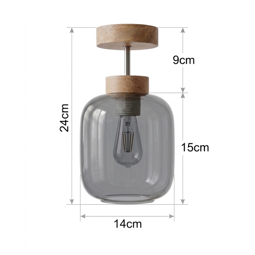 BRILAGI - LED Plafonski luster RETRO GLASS 1xE27/60W/230V prečnik 14 cm hrast/dimno siva
