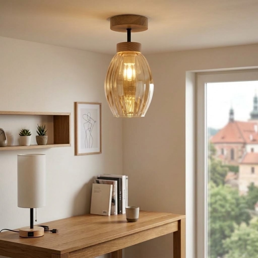 BRILAGI - LED Prislonjen luster RETRO GLASS 1xE27/60W/230V prečnik 17 cm hrast/dimljeno bež