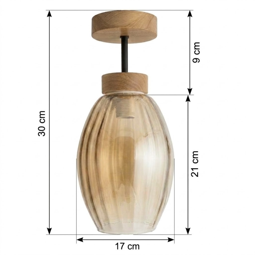 BRILAGI - LED Prislonjen luster RETRO GLASS 1xE27/60W/230V prečnik 17 cm hrast/dimljeno bež
