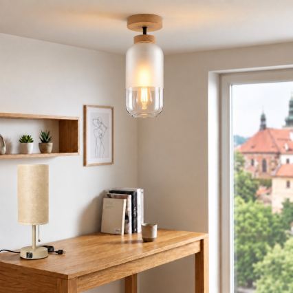BRILAGI - LED plafonski luster RETRO GLASS 1xE27/60W/230V prečnik 14 cm hrast/bela