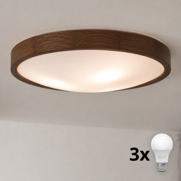 Brilagi - LED plafonsko svetlo CARVALHO SLIM 3xE27/15W/230V hrast orah prečnik 47 cm