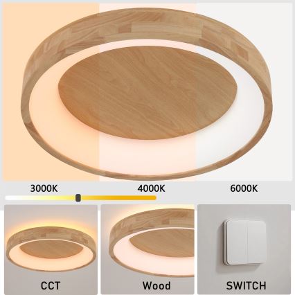 Brilagi - LED drveno plafonsko svetlo FALCON WOOD LED/40W/230V 3000/4000/6000K prečnik 60 cm