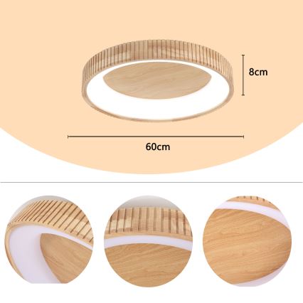 Brilagi - LED plafonsko svetlo FALCON WOOD MODERN LED/40W/230V 3000/4000/6000K prečnik 60 cm drvo