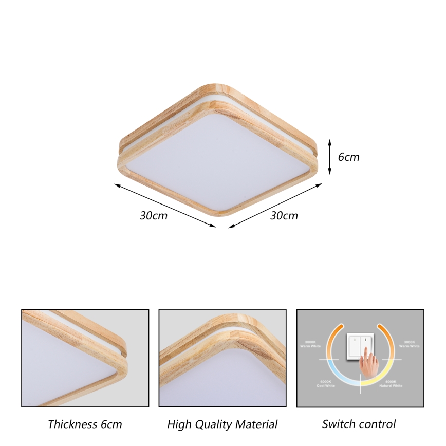 BRILAGI - LED stropno svetlo MOLINA SQUARE LED/32W/230V 3000/4000/6000K hrast 30x30 cm