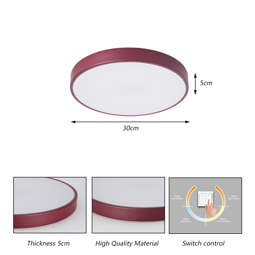 Brilagi - LED plafonsko svetlo POOL LED/36W/230V 3000/4000/6000K prečnik 30 cm bordo