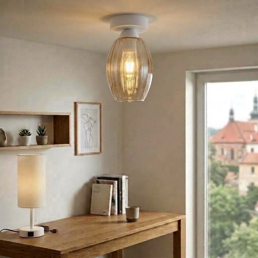 BRILAGI - LED stropna svetiljka RETRO GLASS 1xE27/60W/230V Ø 17 cm bela/dimljeno bež
