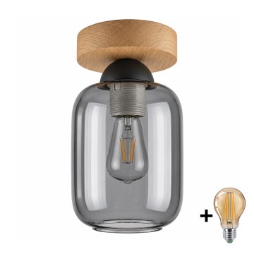 BRILAGI - LED plafonsko svetlo RETRO GLASS 1xE27/60W/230V prečnik 14 cm hrast/zadimljeno-siva