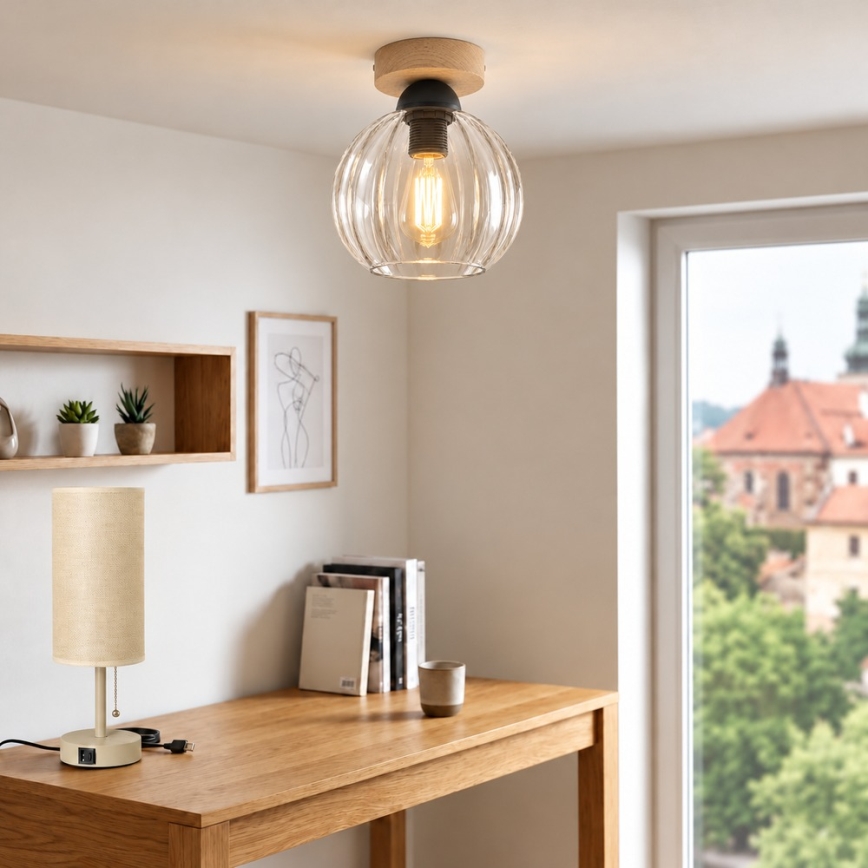 BRILAGI - LED plafonsko svetlo RETRO GLASS 1xE27/60W/230V Ø 18 cm hrast/prozirno