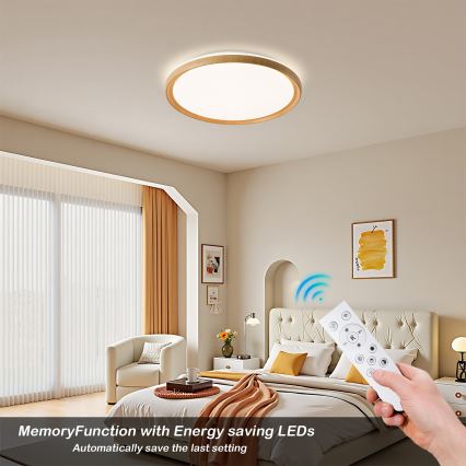 Brilagi - LED prigušiva stropna svetiljka RIVO LED/72W/230V 3000-6000K drveni dekor prečnik 50 cm + daljinski upravljač