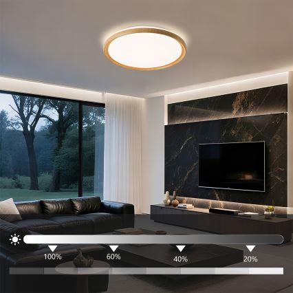 Brilagi - LED prigušiva stropna svetiljka RIVO LED/72W/230V 3000-6000K drveni dekor prečnik 50 cm + daljinski upravljač