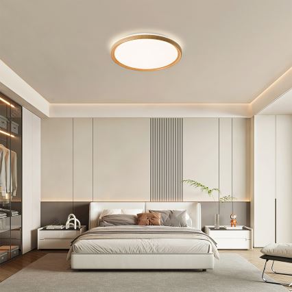 Brilagi - LED prigušiva stropna svetiljka RIVO LED/72W/230V 3000-6000K drveni dekor prečnik 50 cm + daljinski upravljač