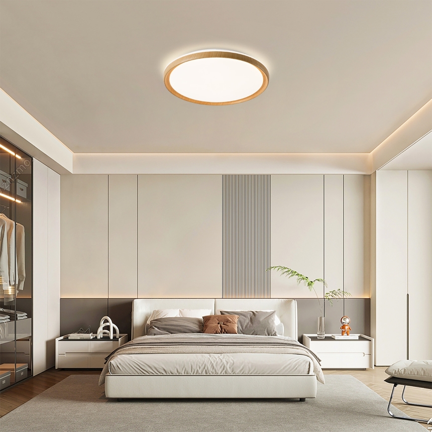 Brilagi - LED prigušiva stropna svetiljka RIVO LED/72W/230V 3000-6000K drveni dekor prečnik 50 cm + daljinski upravljač