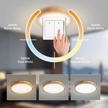 BRILAGI - LED plafonjera WOODLINE LED/24W/230V 3000/4000/6000K hrast prečnik 30 cm
