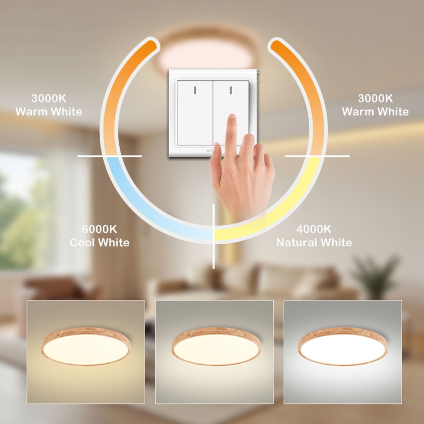 Brilagi - LED stropno svetlo WOODROUND LED/40W/230V 3000/4000/6000K prečnik 60 cm drveno CRI 90