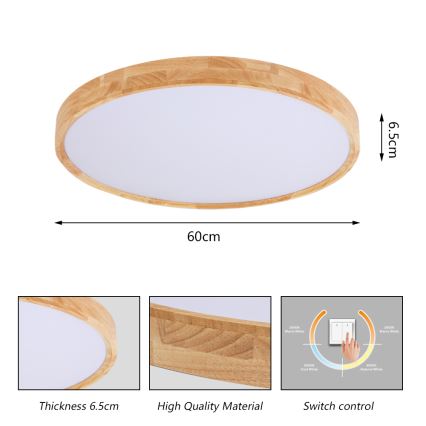 Brilagi - LED stropno svetlo WOODROUND LED/40W/230V 3000/4000/6000K prečnik 60 cm drveno CRI 90