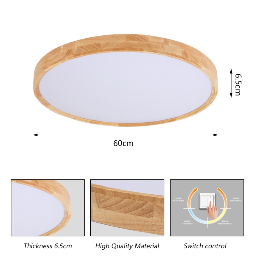 Brilagi - LED stropno svetlo WOODROUND LED/40W/230V 3000/4000/6000K prečnik 60 cm drveno CRI 90