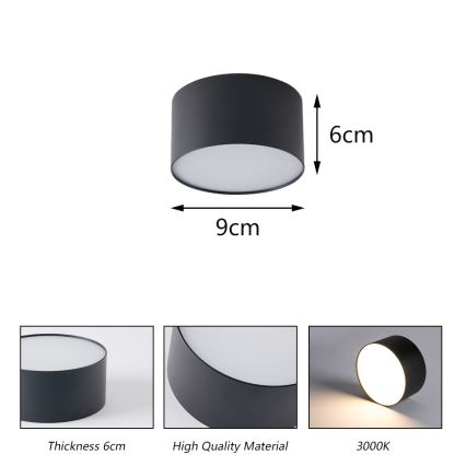 Brilagi - LED plafonsko svetlo za kupatilo FORIS LED/9W/230V prečnik 9 cm crno IP44