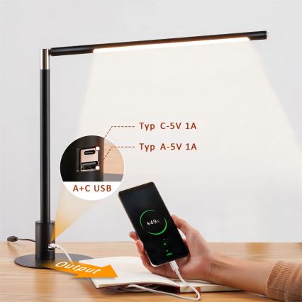 Brilagi - LED prigušiva dodirna stona lampa sa USB portovima VARIO LED/7W/230V 3000-6500K CRI 96 crna