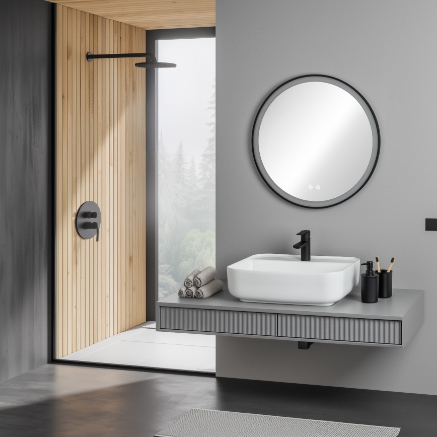 Brilagi - LED prigušiva grejano kupatilsko ogledalo sa pozadinskim osvetljenjem ALU PRO LED/18W/230V pr. 60 cm 3000/4000/6500K IP44 crno CRI 90