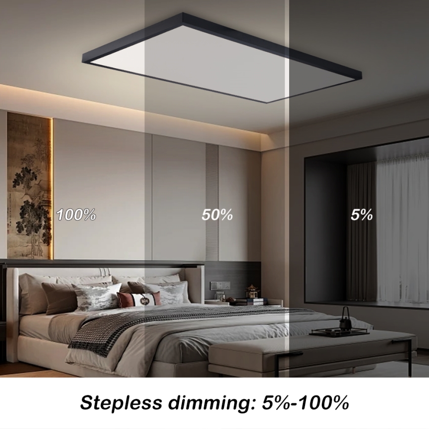 Brilagi - LED prigušiva kupatilska plafonska svetiljka FRAME SMART LED/96W/230V 120x60 cm 3000-6000K IP44 crna + daljinski upravljač