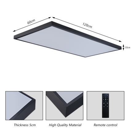 Brilagi - LED prigušiva kupatilska plafonska svetiljka FRAME SMART LED/96W/230V 120x60 cm 3000-6000K IP44 crna + daljinski upravljač
