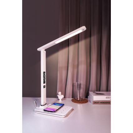 Brilagi - REGINA LED prigušiva stona lampa sa bežičnim QI punjenjem i USB priključkom, LED/8,5W/230V, bela