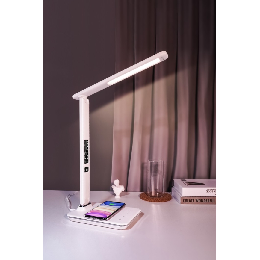 Brilagi - REGINA LED prigušiva stona lampa sa bežičnim QI punjenjem i USB priključkom, LED/8,5W/230V, bela