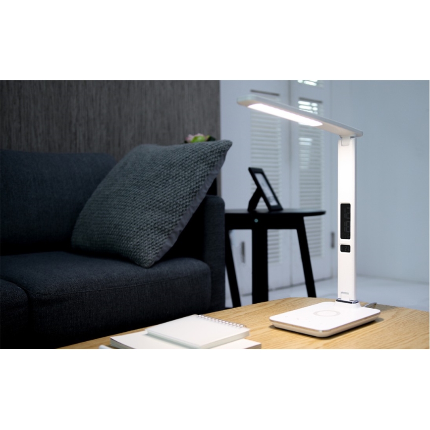 Brilagi - REGINA LED prigušiva stona lampa sa bežičnim QI punjenjem i USB priključkom, LED/8,5W/230V, bela