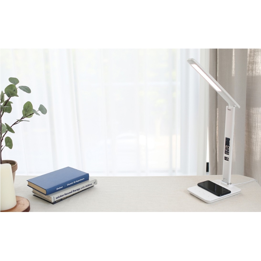 Brilagi - REGINA LED prigušiva stona lampa sa bežičnim QI punjenjem i USB priključkom, LED/8,5W/230V, bela