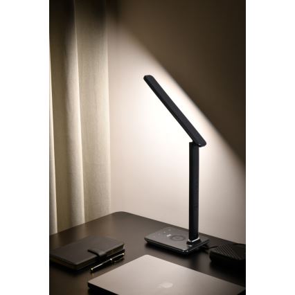 Brilagi - LED prigušiva stona lampa sa bežičnim QI punjenjem i USB REGINA LED/8,5W/230V crna