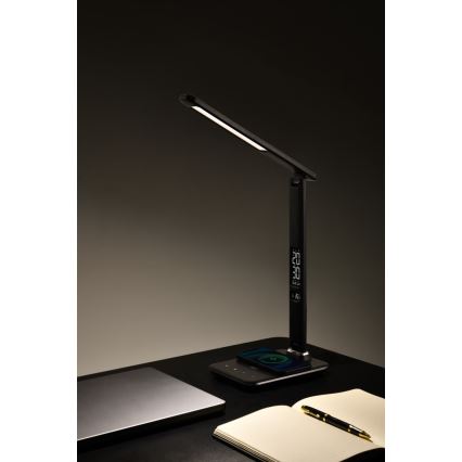 Brilagi - LED prigušiva stona lampa sa bežičnim QI punjenjem i USB REGINA LED/8,5W/230V crna
