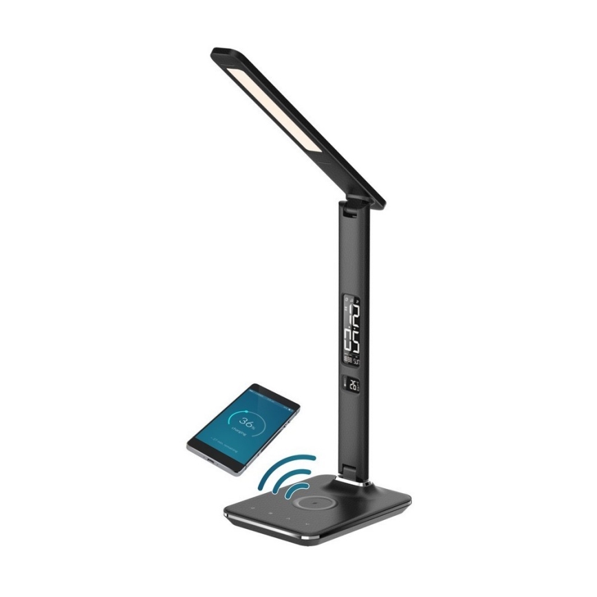 Brilagi - LED prigušiva stona lampa sa bežičnim QI punjenjem i USB REGINA LED/8,5W/230V crna