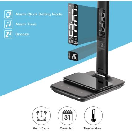 Brilagi - LED prigušiva stona lampa sa bežičnim QI punjenjem i USB REGINA LED/8,5W/230V crna
