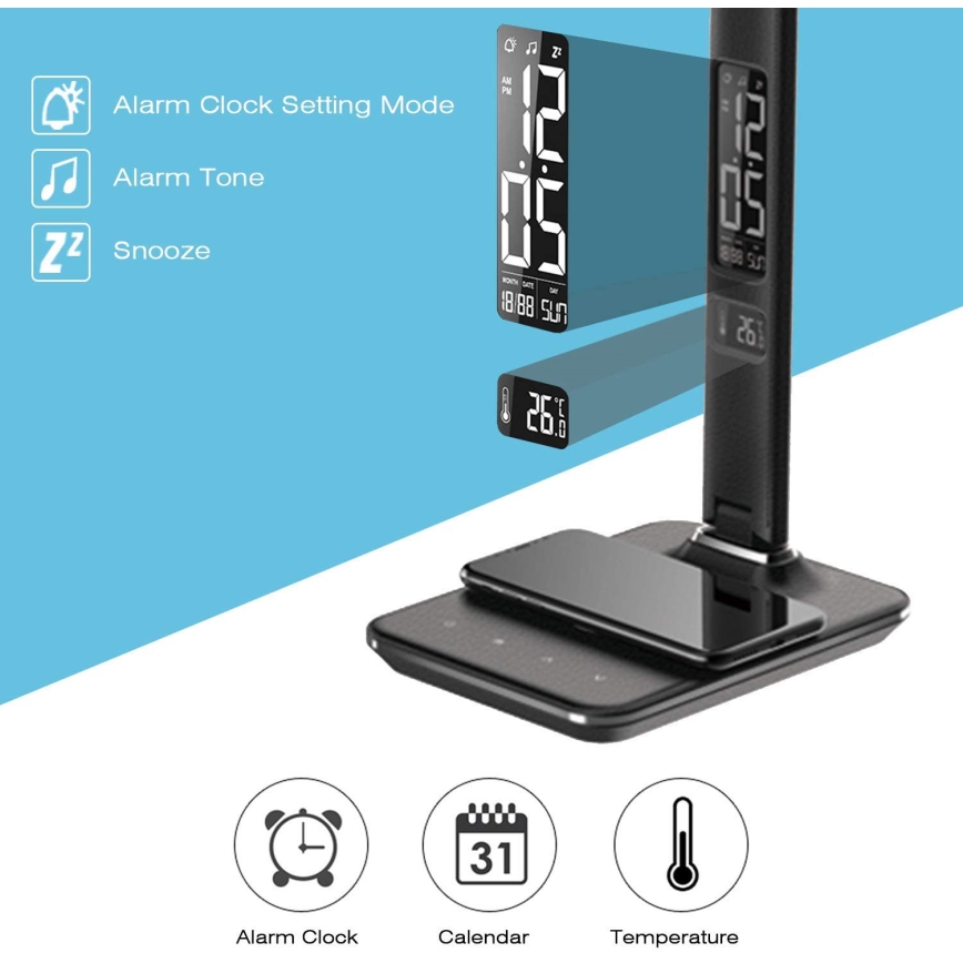 Brilagi - LED prigušiva stona lampa sa bežičnim QI punjenjem i USB REGINA LED/8,5W/230V crna