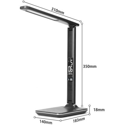 Brilagi - LED prigušiva stona lampa sa bežičnim QI punjenjem i USB REGINA LED/8,5W/230V crna