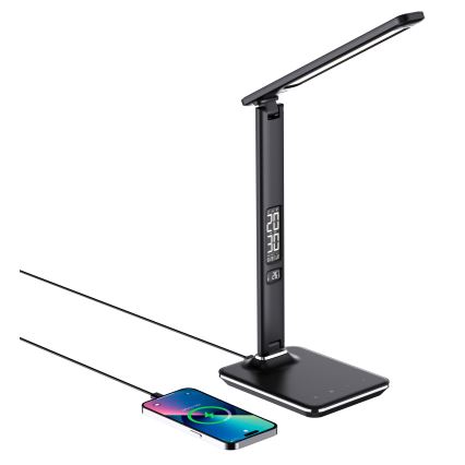 Brilagi - LED prigušiva stona lampa sa bežičnim QI punjenjem i USB REGINA LED/8,5W/230V crna