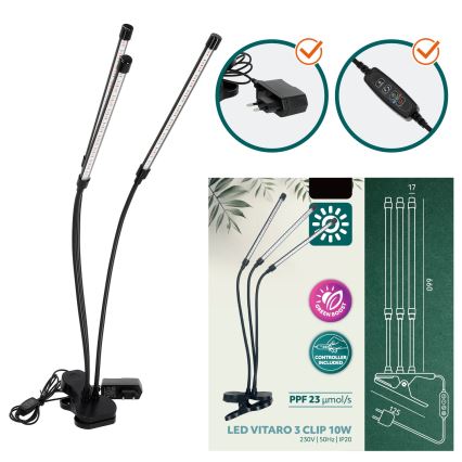 Brilagi - LED prigušiva fleksibilna stona lampa sa klipom za uzgoj biljaka VITABLOOM 3xLED/10W/230V crna