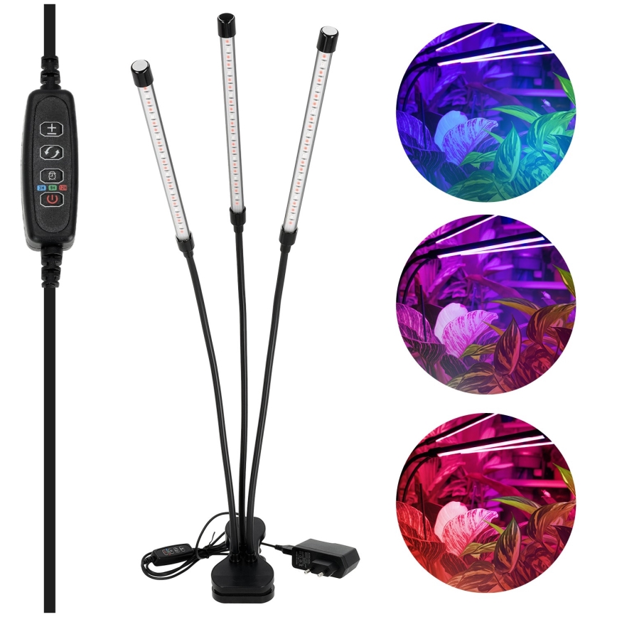 Brilagi - LED prigušiva fleksibilna stona lampa sa klipom za uzgoj biljaka VITABLOOM 3xLED/10W/230V crna