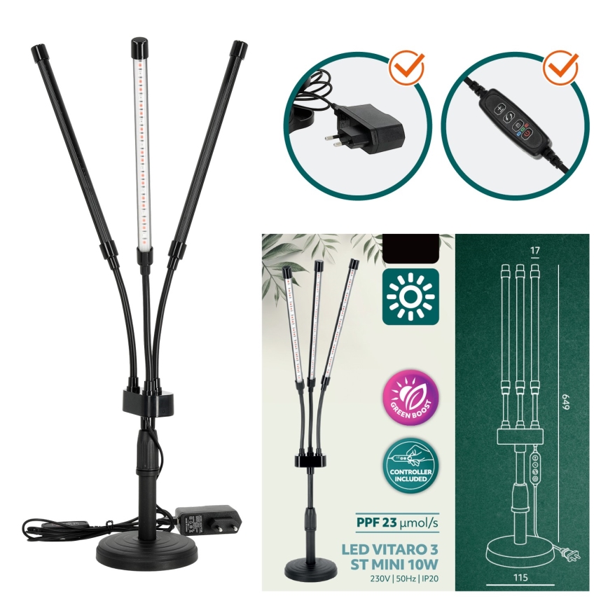 Brilagi - prigušiva fleksibilna LED stona lampa za uzgoj biljaka VITABLOOM 3xLED/10W/230V crna