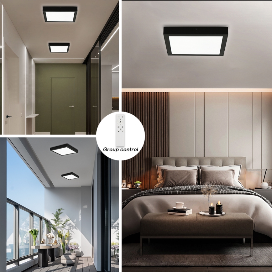 Brilagi - LED prigušiva kupatilska plafonska svetiljka FRAME SMART LED/24W/230V 30x30 cm 3000-6000K IP44 crna + daljinsko upravljanje